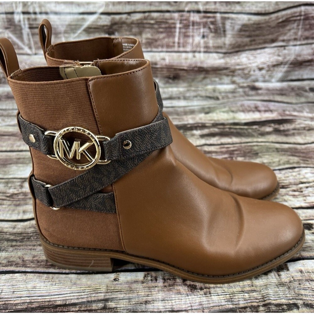MICHAEL KORS Women's Rory Signature Ankle Side-Zip Flat Brown Booties, Size 8.5 - Picture 3 of 11